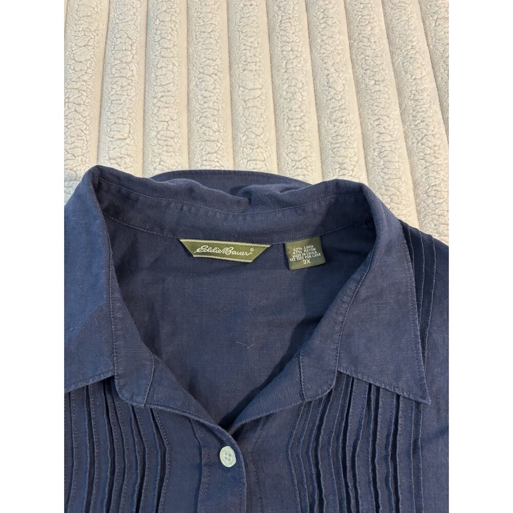Eddie Bauer Short Sleeve Shirt Maxi Dress Womens 3XL Navy Blue Cotton Blend Boho - Picture 3 of 7